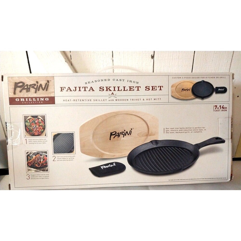 Seasoned Cast Iron Parini Fajita Skillet Set New - Picture 8 of 8